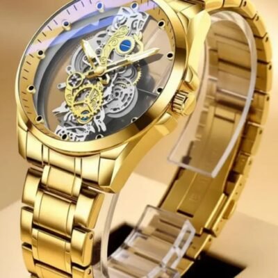 Luxury Gold Automatic Skeleton Watch for Men – Shivilex Stainless Steel Mechanical Watch